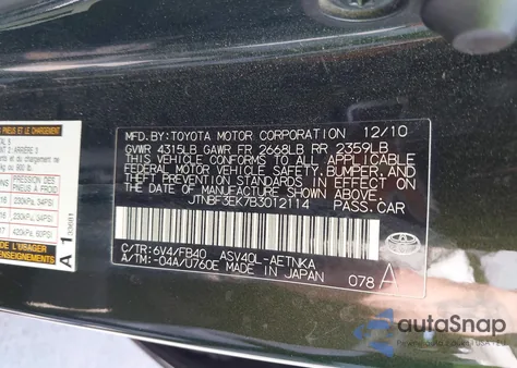 2011 Toyota Camry Le z USA, uszkodzony, nr VIN JTNBF3EK7B3012114